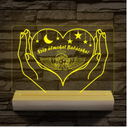 Éjszakai fény gyerekeknek személyre szabott 20 cm fa talppal 7 színű 3D led lámpa