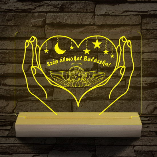 Éjszakai fény gyerekeknek személyre szabott 20 cm fa talppal 7 színű 3D led lámpa