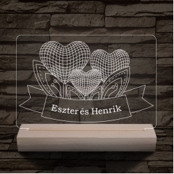 Szív szerelem személyre szabott 20 cm fa talppal 7 színű 3D led lámpa