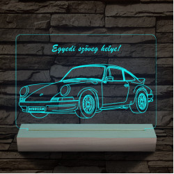 Porsche egyedi rendszámmal személyre szabott 20 cm fa talppal 7 színű 3D led lámpa