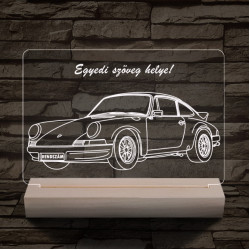 Porsche egyedi rendszámmal személyre szabott 20 cm fa talppal 7 színű 3D led lámpa