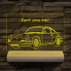 Porsche egyedi rendszámmal személyre szabott 20 cm fa talppal 7 színű 3D led lámpa