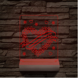 Szalagos szív személyre szabott 20 cm fa talppal 7 színű 3D led lámpa