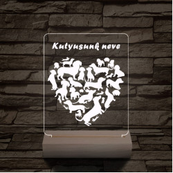 Tacskó kutya személyre szabott 20 cm fa talppal 7 színű 3D led lámpa