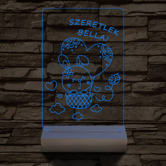 Ballonos nyuszi személyre szabott 20 cm fa talppal 7 színű 3D led lámpa