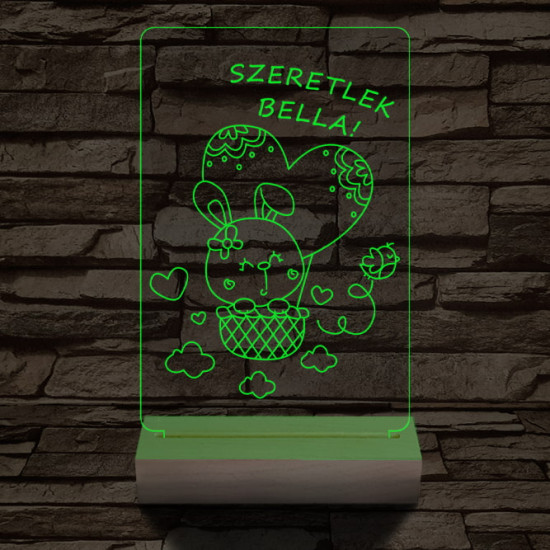 Ballonos nyuszi személyre szabott 20 cm fa talppal 7 színű 3D led lámpa
