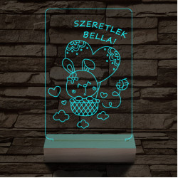 Ballonos nyuszi személyre szabott 20 cm fa talppal 7 színű 3D led lámpa