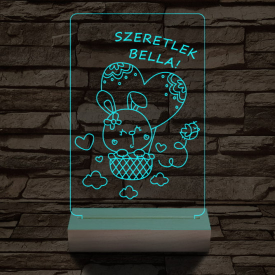 Ballonos nyuszi személyre szabott 20 cm fa talppal 7 színű 3D led lámpa