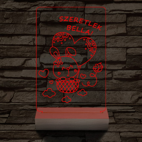 Ballonos nyuszi személyre szabott 20 cm fa talppal 7 színű 3D led lámpa