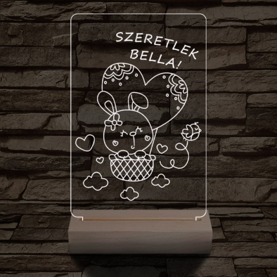 Ballonos nyuszi személyre szabott 20 cm fa talppal 7 színű 3D led lámpa