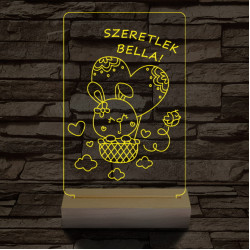 Ballonos nyuszi személyre szabott 20 cm fa talppal 7 színű 3D led lámpa