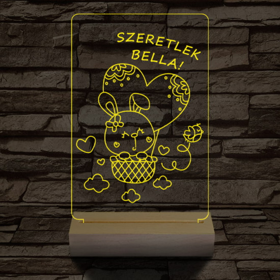 Ballonos nyuszi személyre szabott 20 cm fa talppal 7 színű 3D led lámpa