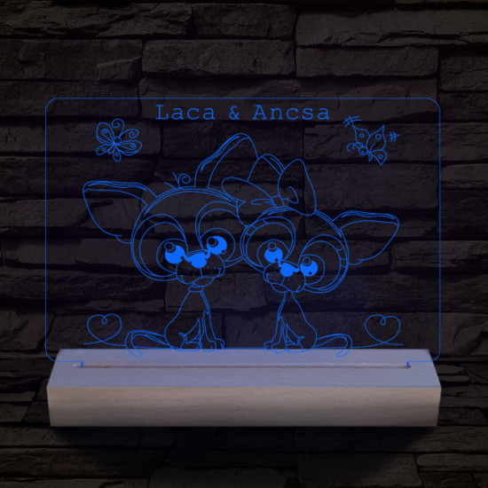 Kutyus szerelem személyre szabott 20 cm fa talppal 7 színű 3D led lámpa