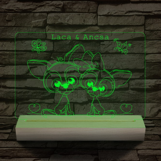 Kutyus szerelem személyre szabott 20 cm fa talppal 7 színű 3D led lámpa