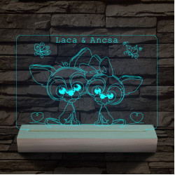 Kutyus szerelem személyre szabott 20 cm fa talppal 7 színű 3D led lámpa