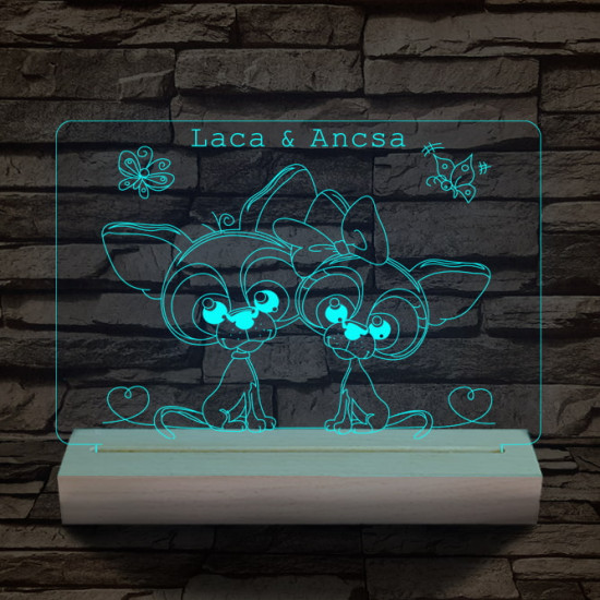 Kutyus szerelem személyre szabott 20 cm fa talppal 7 színű 3D led lámpa