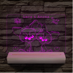 Kutyus szerelem személyre szabott 20 cm fa talppal 7 színű 3D led lámpa