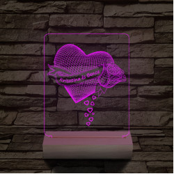 Szív rózsa személyre szabott 20 cm fa talppal 7 színű 3D led lámpa