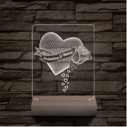 Szív rózsa személyre szabott 20 cm fa talppal 7 színű 3D led lámpa