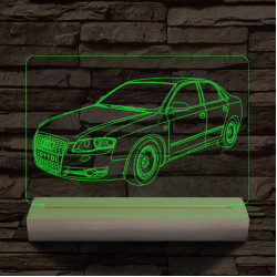Audi A5 egyedi rendszámmal személyre szabott 20 cm fa talppal 7 színű 3D led lámpa