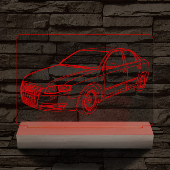 Audi A5 egyedi rendszámmal személyre szabott 20 cm fa talppal 7 színű 3D led lámpa