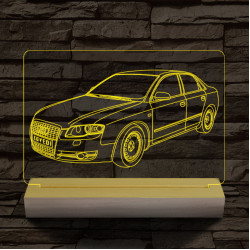 Audi A5 egyedi rendszámmal személyre szabott 20 cm fa talppal 7 színű 3D led lámpa