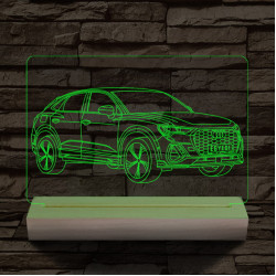 Audi Q3 egyedi rendszámmal személyre szabott 20 cm fa talppal 7 színű 3D led lámpa
