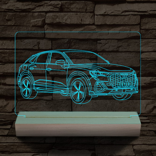 Audi Q3 egyedi rendszámmal személyre szabott 20 cm fa talppal 7 színű 3D led lámpa