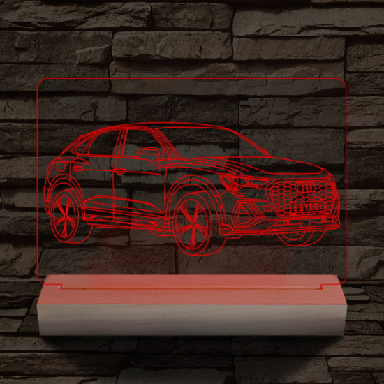 Audi Q3 egyedi rendszámmal személyre szabott 20 cm fa talppal 7 színű 3D led lámpa