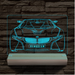 BMW I8 egyedi rendszámmal személyre szabott 20 cm fa talppal 7 színű 3D led lámpa