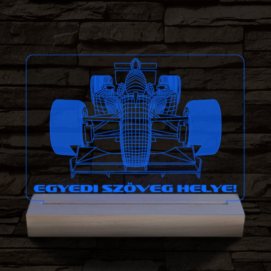 Forma 1 személyre szabott 20 cm fa talppal 7 színű 3D led lámpa