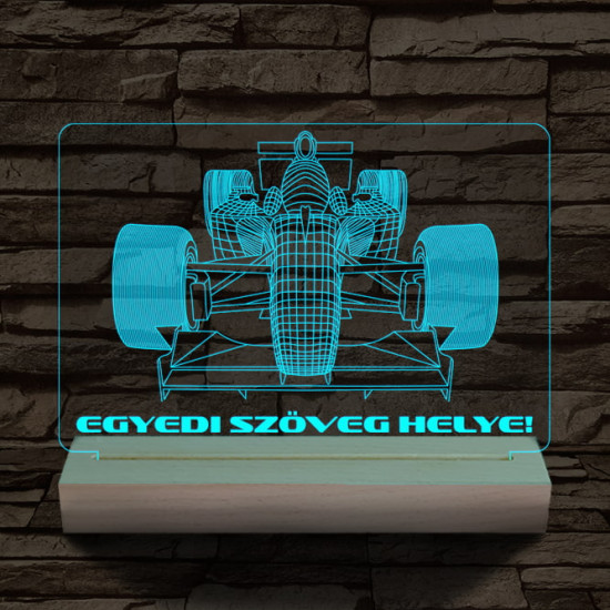 Forma 1 személyre szabott 20 cm fa talppal 7 színű 3D led lámpa