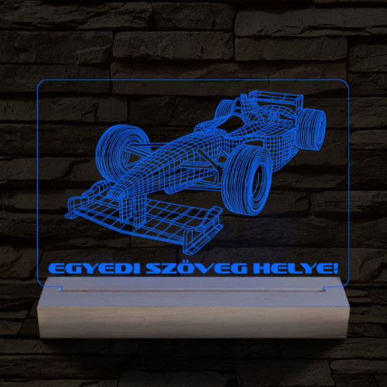 Forma 1 autó személyre szabott 20 cm fa talppal 7 színű 3D led lámpa