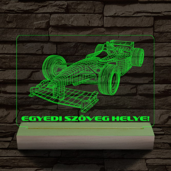 Forma 1 autó személyre szabott 20 cm fa talppal 7 színű 3D led lámpa