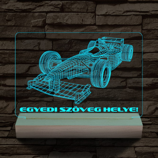 Forma 1 autó személyre szabott 20 cm fa talppal 7 színű 3D led lámpa