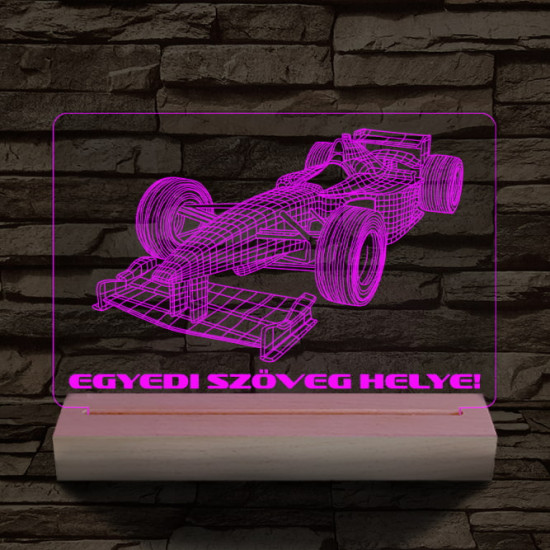Forma 1 autó személyre szabott 20 cm fa talppal 7 színű 3D led lámpa
