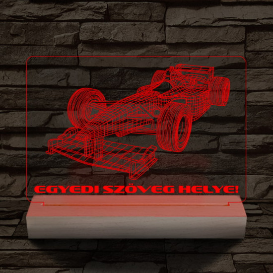 Forma 1 autó személyre szabott 20 cm fa talppal 7 színű 3D led lámpa