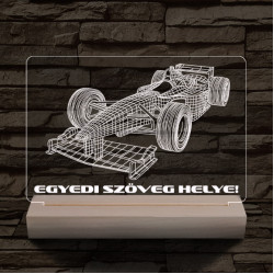 Forma 1 autó személyre szabott 20 cm fa talppal 7 színű 3D led lámpa