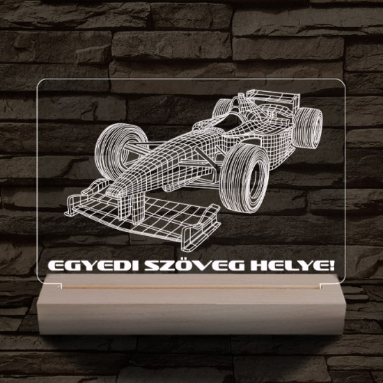 Forma 1 autó személyre szabott 20 cm fa talppal 7 színű 3D led lámpa