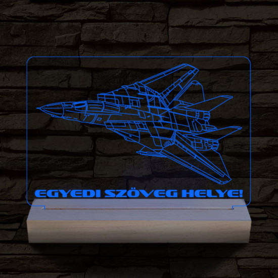 F14 vadászgép személyre szabott 20 cm fa talppal 7 színű 3D led lámpa
