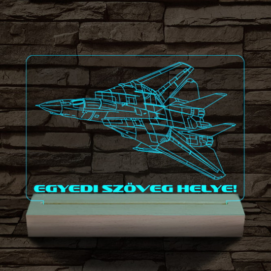 F14 vadászgép személyre szabott 20 cm fa talppal 7 színű 3D led lámpa