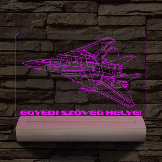F14 vadászgép személyre szabott 20 cm fa talppal 7 színű 3D led lámpa