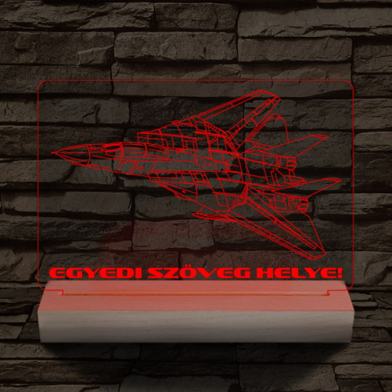 F14 vadászgép személyre szabott 20 cm fa talppal 7 színű 3D led lámpa