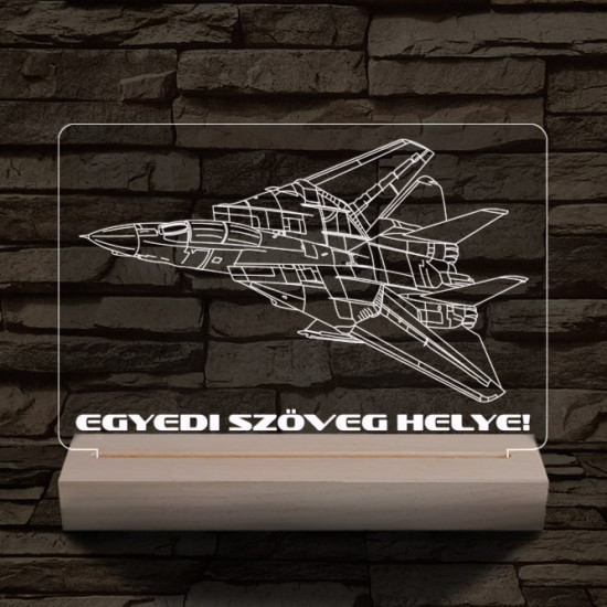F14 vadászgép személyre szabott 20 cm fa talppal 7 színű 3D led lámpa