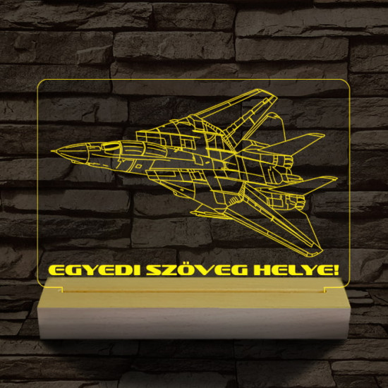 F14 vadászgép személyre szabott 20 cm fa talppal 7 színű 3D led lámpa