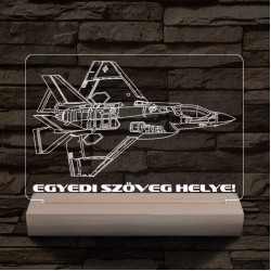 F35 vadászgép személyre szabott 20 cm fa talppal 7 színű 3D led lámpa