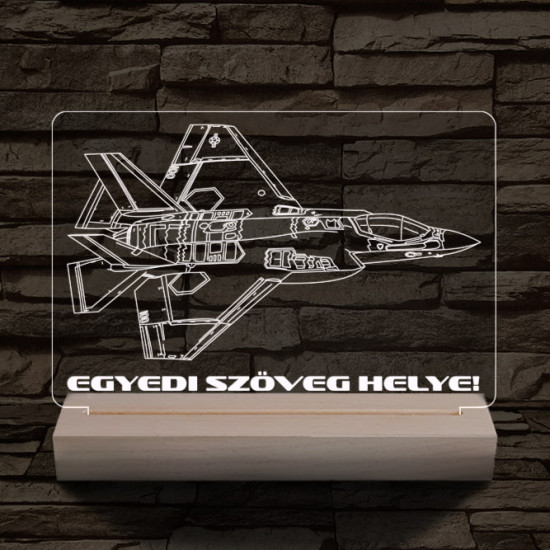 F35 vadászgép személyre szabott 20 cm fa talppal 7 színű 3D led lámpa