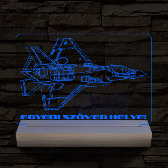 F35 vadászgép személyre szabott 20 cm fa talppal 7 színű 3D led lámpa