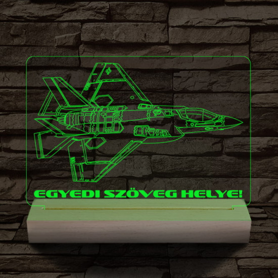 F35 vadászgép személyre szabott 20 cm fa talppal 7 színű 3D led lámpa