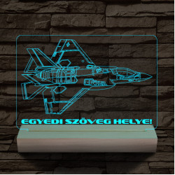 F35 vadászgép személyre szabott 20 cm fa talppal 7 színű 3D led lámpa